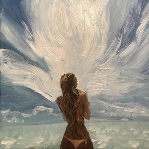 Nude Female Oil on Canvas Beach Babe Tan Lines 12 X 12 Inches Skinny Dipping